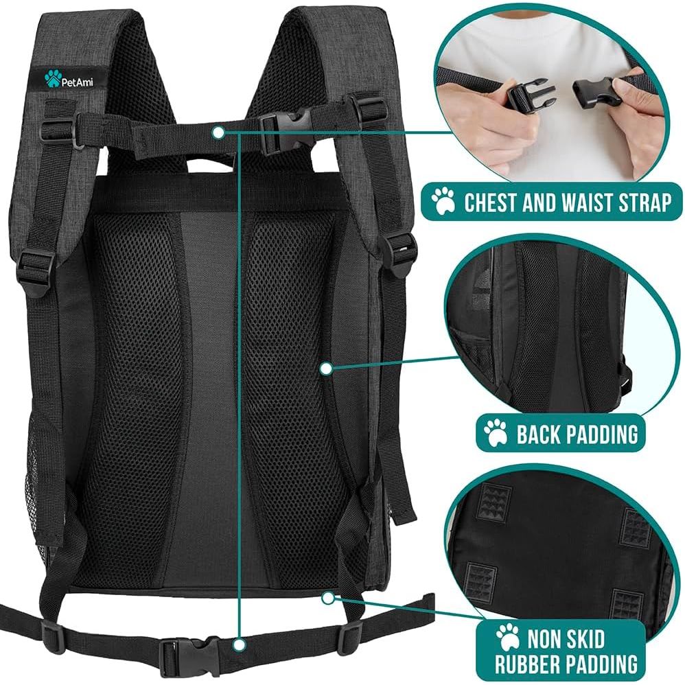 Dog Backpack Carrier for Small Large Cat, Puppy - Ventilated Hiking Travel Bag, Airline Approved, Camping Biking up to 18Lbs - Charcoal