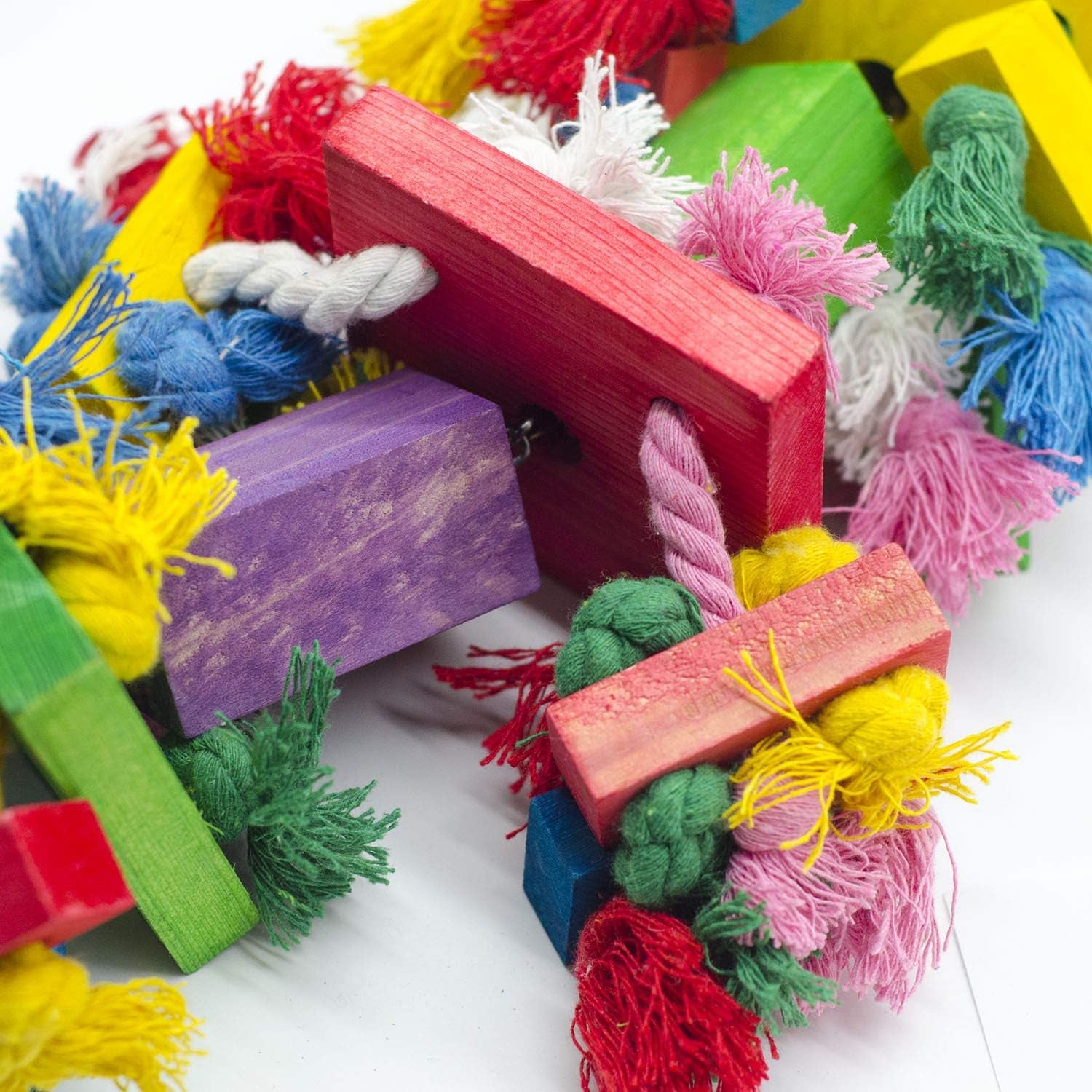 Bird Block Knots Tearing Toy -19.7 Inch Multicolored Natural Wooden Parrot Chewing Toy Suggested for Macaws Cokatoos,African Grey and a Variety of Amazon Parrots.(Large Size)