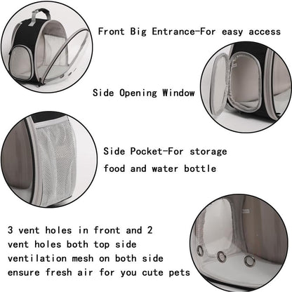 Guinea Pig Backpack Carrier, Reptile Outdoor Used,Bearded Dragon Carrier Backpack with Clear Bubble Window,Small Animal Travel Backpack for Hedgehog Rat Parrot, Airline Approved (Grey, Backpack)