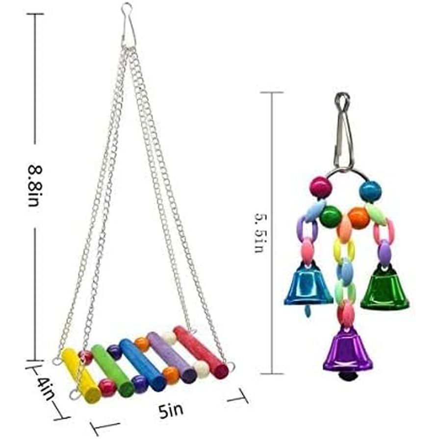 8 Packs Bird Swing Chewing Toys- Parrot Hammock Bell Toys Suitable for Small Parakeets, Cockatiels, Conures, Finches,Budgie,Macaws, Parrots, Love Birds