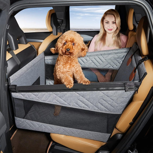 Large Dog Car Seat,Back Seat Extender for Dogs,Waterproof Medium Dog Seat Cover for Backseat, Pet Bed for Car Hammock(Black-L)