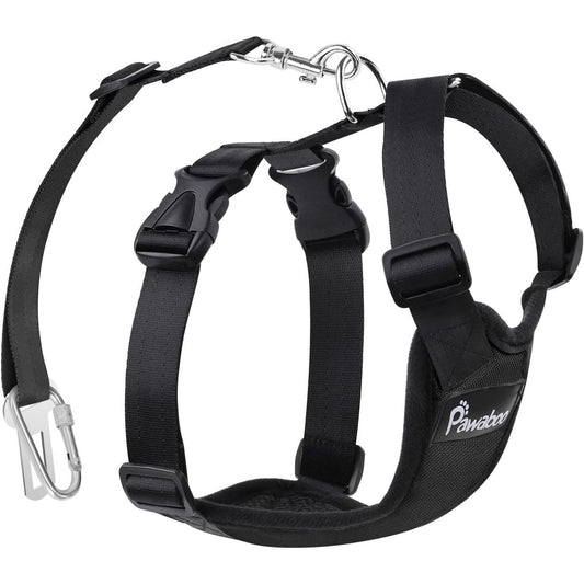 Dog Safety Vest Harness, Pet Car Harness Vehicle Seat Belt with Adjustable Strap and Buckle Clip, Easy Control for Driving Traveling Safety for Small Medium Dogs Cats, Medium, Black