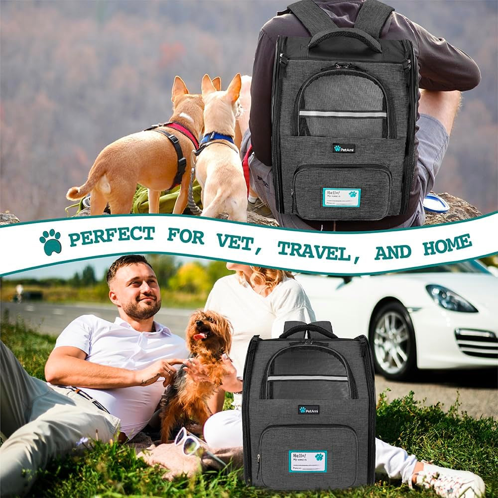 Dog Backpack Carrier for Small Large Cat, Puppy - Ventilated Hiking Travel Bag, Airline Approved, Camping Biking up to 18Lbs - Charcoal