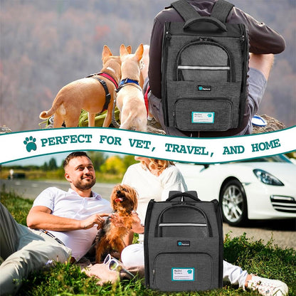 Dog Backpack Carrier for Small Large Cat, Puppy - Ventilated Hiking Travel Bag, Airline Approved, Camping Biking up to 18Lbs - Charcoal