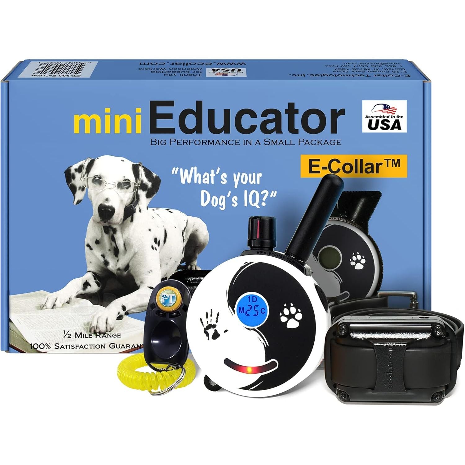 E-Collar - ET-300ZEN - 1/2 Mile Remote Waterproof Trainer Mini  - Static, Vibration and Sound Stimulation Collar with Petstek Dog Training Clicker