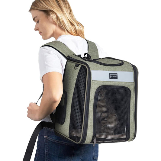 Cat Backpack Carrier with Soft Plush Mat, Cross Ventilation Design, Dog Backpack Easy Fit for Travel Camping Hiking, Hold Pets up to 22 Lbs