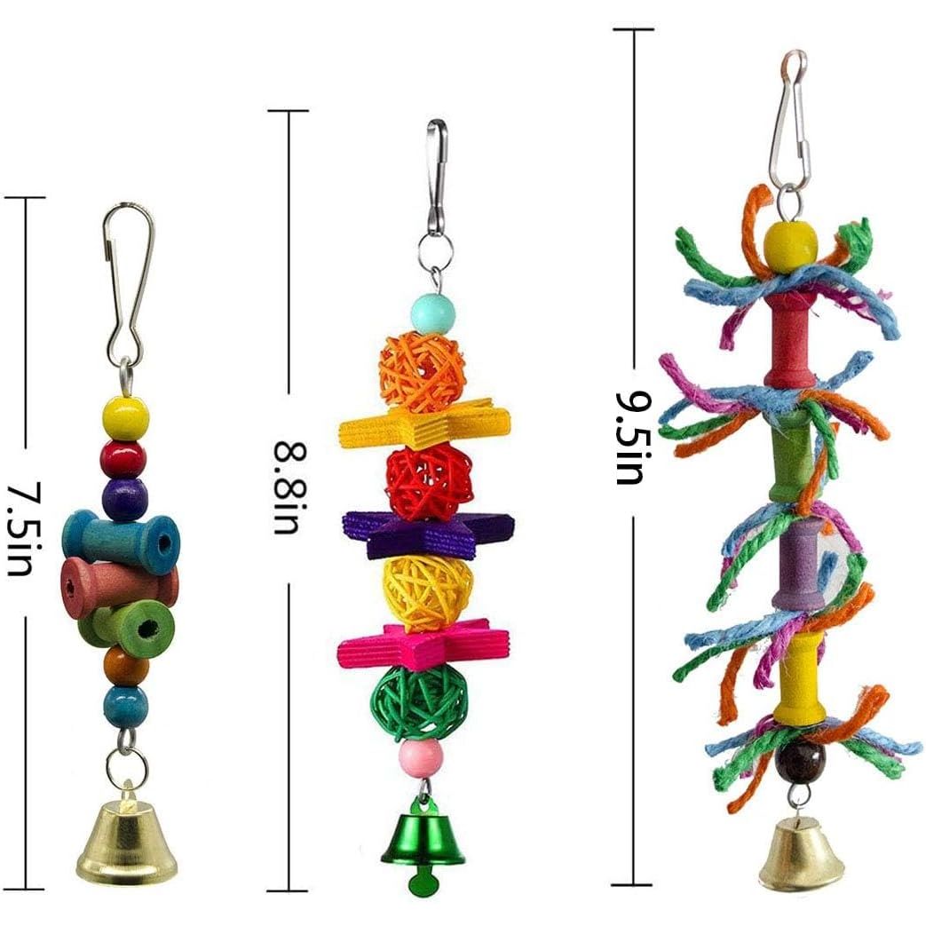 8 Packs Bird Swing Chewing Toys- Parrot Hammock Bell Toys Suitable for Small Parakeets, Cockatiels, Conures, Finches,Budgie,Macaws, Parrots, Love Birds