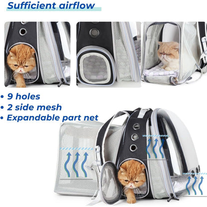 Cat Carrier Backpack, Bubble Dual Expandable Backpack Carrier, Pets and Small Dogs,Airline-Approved, Designed for Travel, Hiking, Walking & Outdoor Use (Dual Expandable-Black)