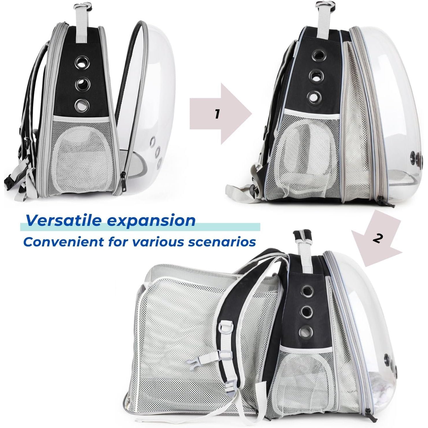 Cat Carrier Backpack, Bubble Dual Expandable Backpack Carrier, Pets and Small Dogs,Airline-Approved, Designed for Travel, Hiking, Walking & Outdoor Use (Dual Expandable-Black)