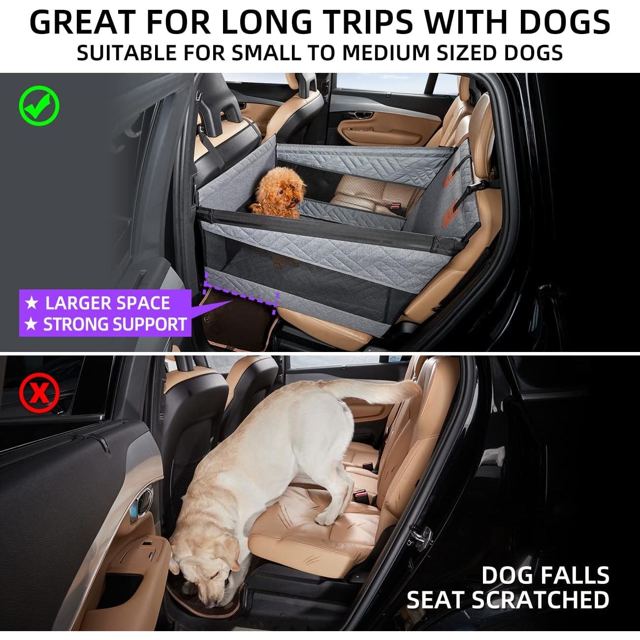 Large Dog Car Seat,Back Seat Extender for Dogs,Waterproof Medium Dog Seat Cover for Backseat, Pet Bed for Car Hammock(Black-L)