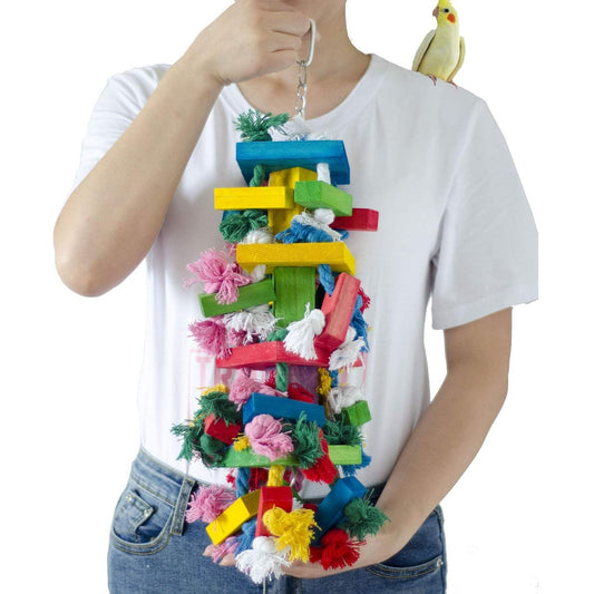 Bird Block Knots Tearing Toy -19.7 Inch Multicolored Natural Wooden Parrot Chewing Toy Suggested for Macaws Cokatoos,African Grey and a Variety of Amazon Parrots.(Large Size)