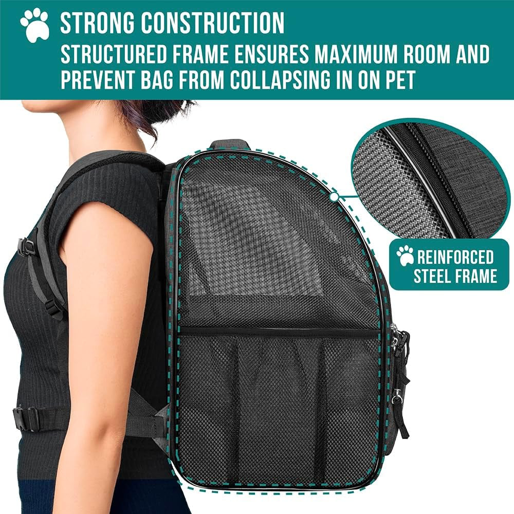 Dog Backpack Carrier for Small Large Cat, Puppy - Ventilated Hiking Travel Bag, Airline Approved, Camping Biking up to 18Lbs - Charcoal