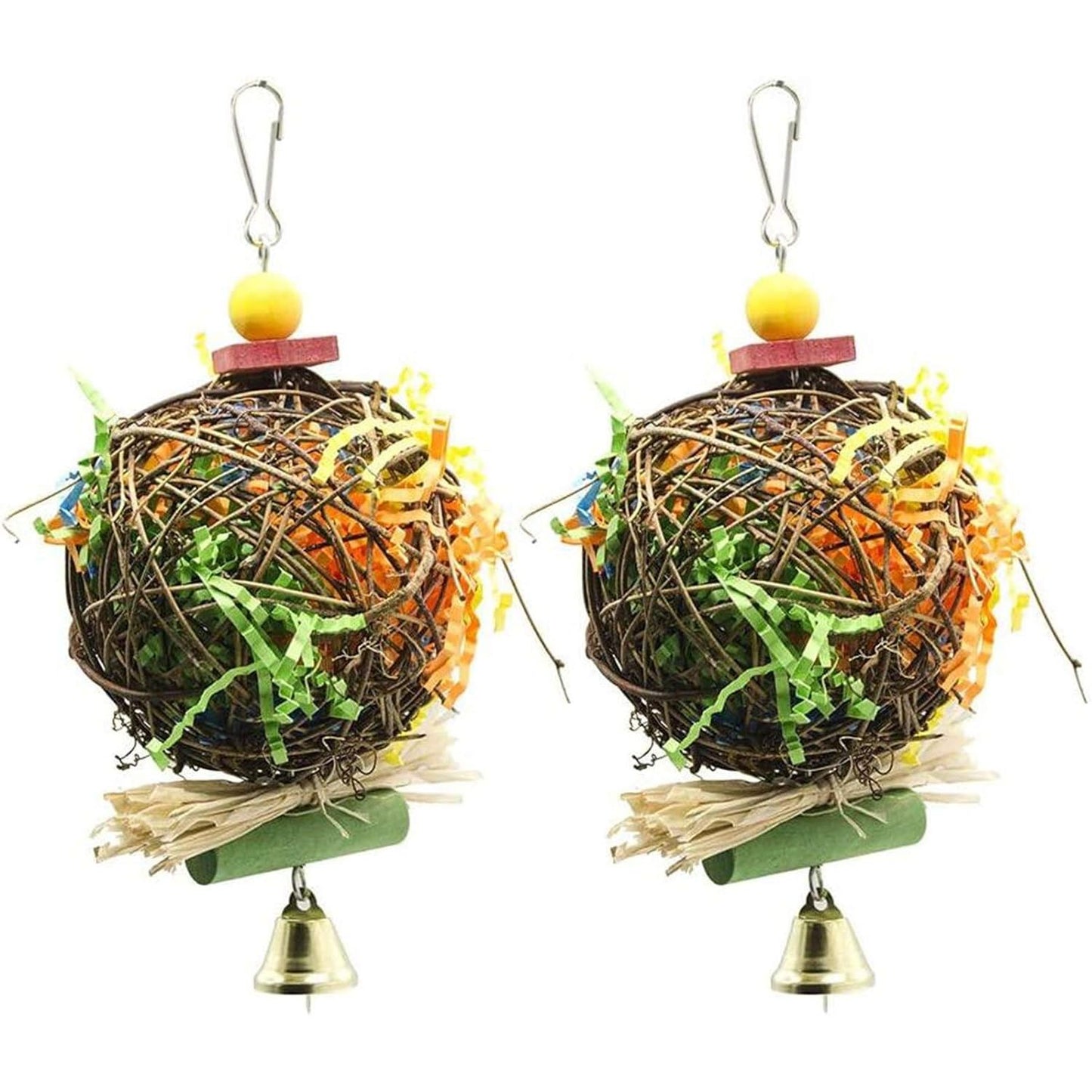 2 Pack Bird Chewing Toys Foraging Shredder Parrot Cage Shredder Hanging Toy for Cockatiel Conure African Grey Amazon