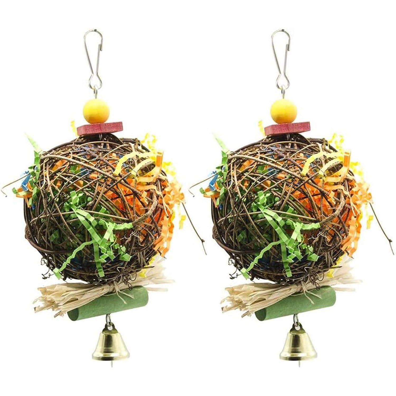2 Pack Bird Chewing Toys Foraging Shredder Parrot Cage Shredder Hanging Toy for Cockatiel Conure African Grey Amazon