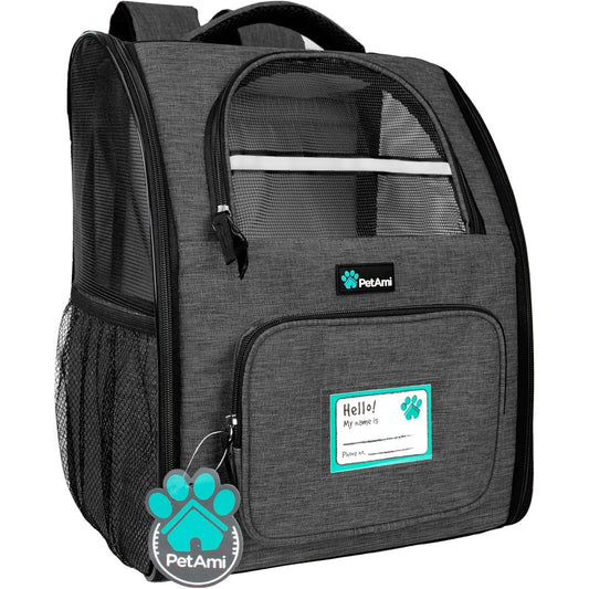 Dog Backpack Carrier for Small Large Cat, Puppy - Ventilated Hiking Travel Bag, Airline Approved, Camping Biking up to 18Lbs - Charcoal