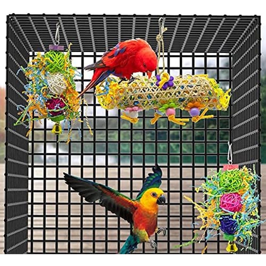 SHANTU 3Pack Bird Chewing Toys Foraging Shredder Toy Parrot Cage Shredder Toy Bird Loofah Toys Foraging Hanging Toy for Cockatiel Conure African Grey Parrot