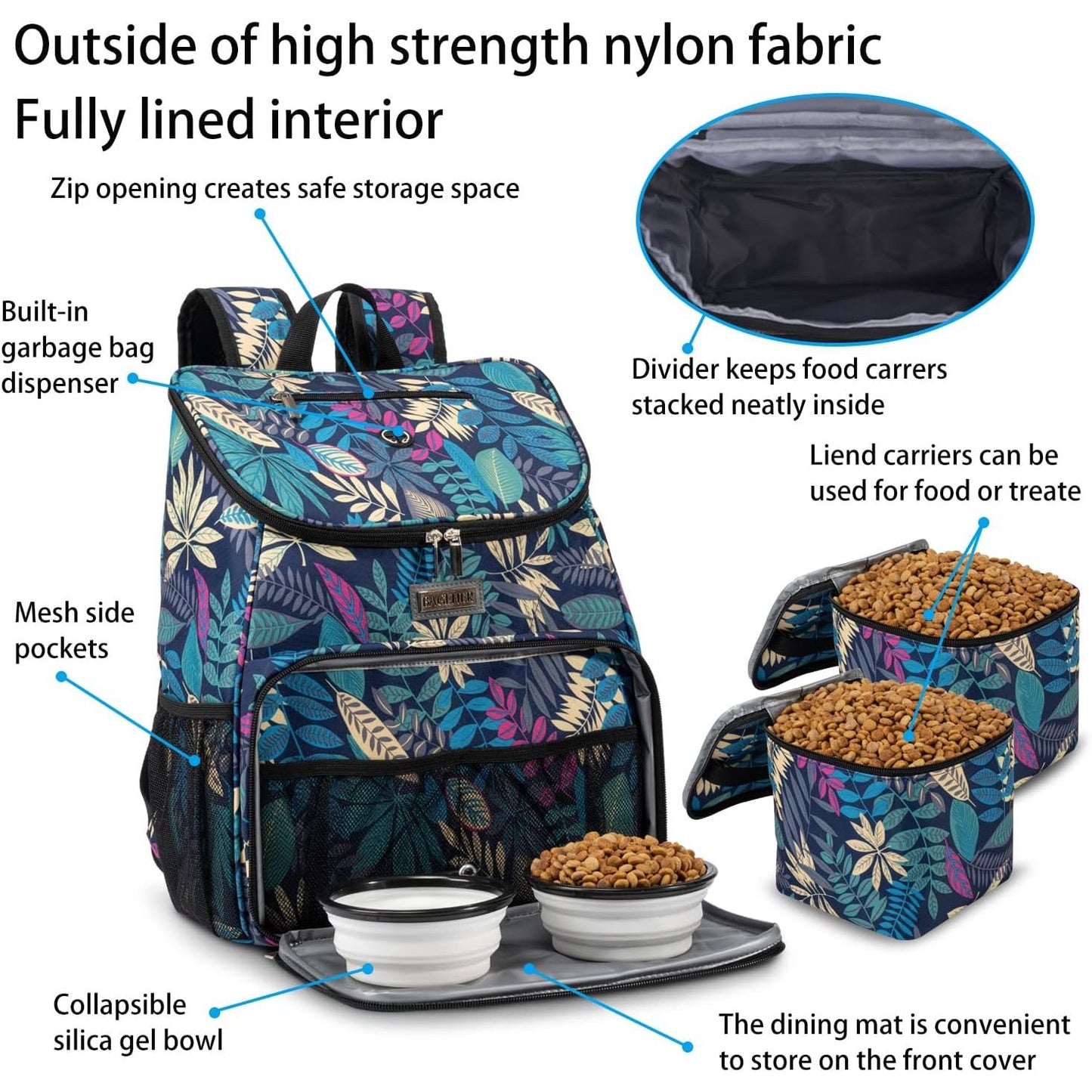 丨Dog Travel Bag, Airline Approved Pet Supplies Backpack, Dog Travel Backpack with 2 Silicone Collapsible Bowls and 2 Food Baskets