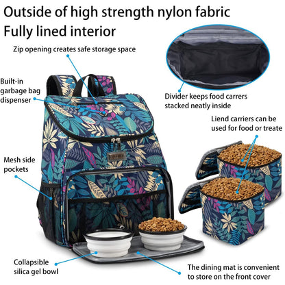 丨Dog Travel Bag, Airline Approved Pet Supplies Backpack, Dog Travel Backpack with 2 Silicone Collapsible Bowls and 2 Food Baskets