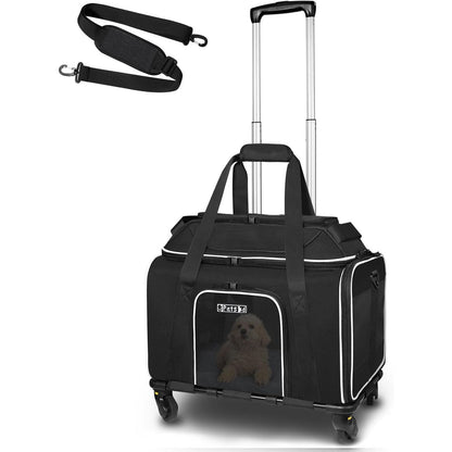 Top-Expandable Pet Carrier with Wheels 18X11X11 Inches Delta American United Airline Approved, Soft-Sided Carrier for Small Cats Dogs with Locking Safety Zippers and Anti-Scratch Mesh(Black)