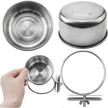 3 Pack Bird Feeding Bowls Cups Parrot Food Water Dishes, Stainless Steel Bird Bowl Cup Dish with Clamp, Birdcage Feeder Pet Cage Bowls for Cockatiel Budgie Conure Macaw Parakeet Small Animal