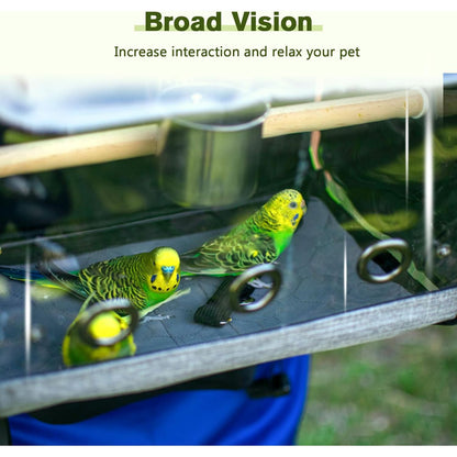 Bird Carrier Backpack, Parrots Bird Backpack with Visible Window, Adjustable Height Standing Perch, Feeding Cans, Waterproof Pads, Lightweight Foldable Birds Travel Cage for Hiking Camping