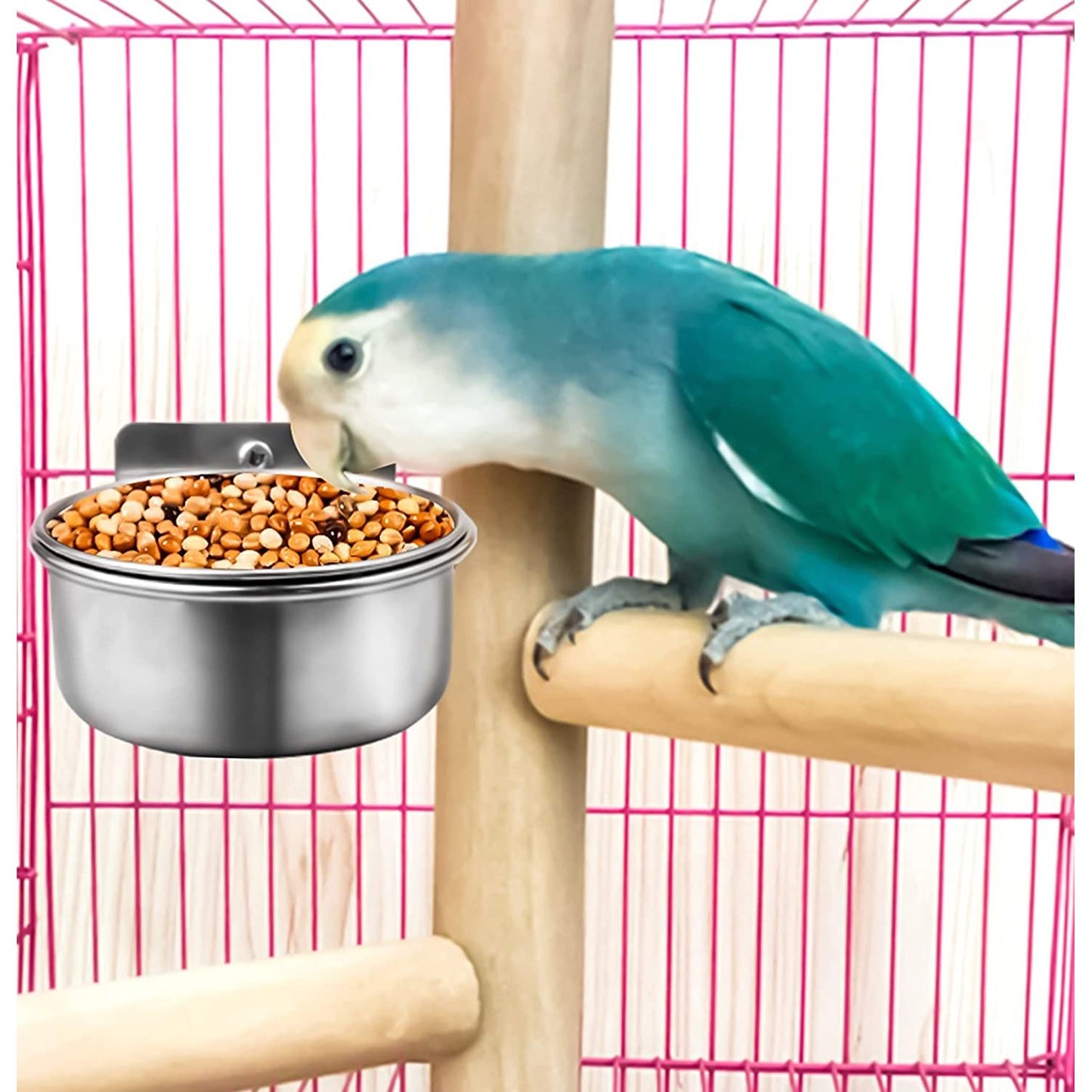 3 Pack Bird Feeding Bowls Cups Parrot Food Water Dishes, Stainless Steel Bird Bowl Cup Dish with Clamp, Birdcage Feeder Pet Cage Bowls for Cockatiel Budgie Conure Macaw Parakeet Small Animal