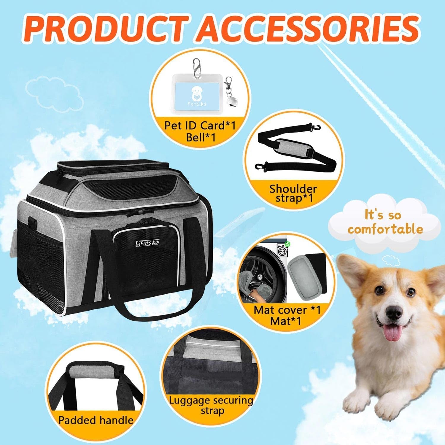Top-Expandable Pet Carrier 17X12X8.5 Inches Jetblue Allegiant Spirit Airline Approved, Soft-Sided Carrier for Small Cats and Dogs with Locking Safety Zippers and Anti-Scratch Mesh(Grey)
