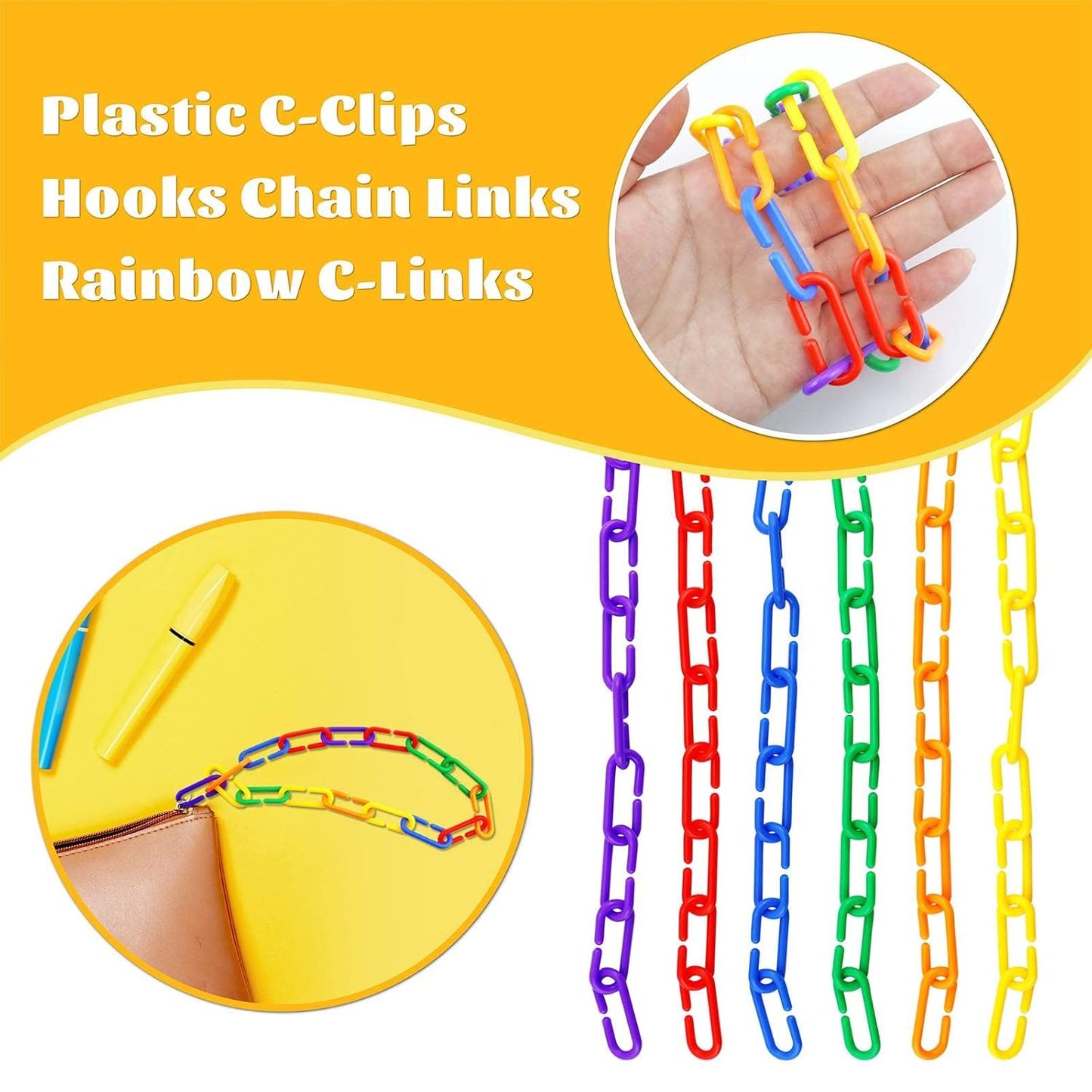 JIALEEY 100PCS Plastic Chain Links, Children'S Learning Toy, Mix Color Rainbow DIY C-Clips Chains Hooks Swing Climbing Cage Toys for Bird Sugar Glider Rat Parrot