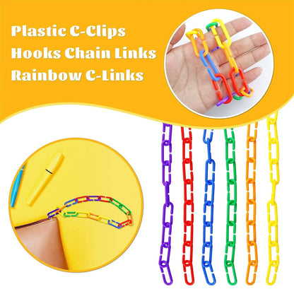 JIALEEY 100PCS Plastic Chain Links, Children'S Learning Toy, Mix Color Rainbow DIY C-Clips Chains Hooks Swing Climbing Cage Toys for Bird Sugar Glider Rat Parrot