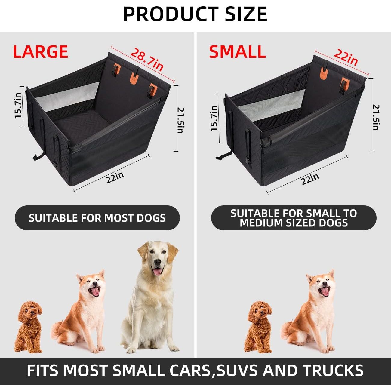 Large Dog Car Seat,Back Seat Extender for Dogs,Waterproof Medium Dog Seat Cover for Backseat, Pet Bed for Car Hammock(Black-L)