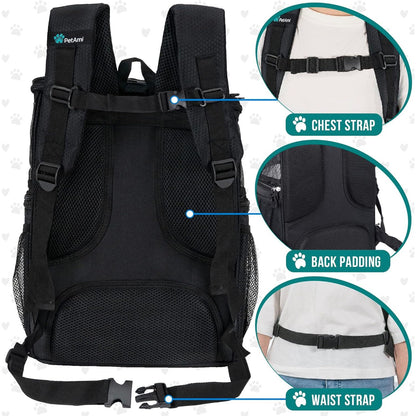 Dog Backpack Carrier, Airline Approved Cat Backpacks for Carrying Small Large Cats, Pet Carrier Back Pack, Ventilated Soft Sided for Travel, Hiking, Camping, Max 18 Lbs, Black