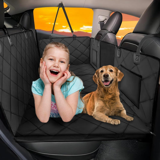 Back Seat Extender for Dogs-Large Space, Dog Car Seat Cover Hard Bottom Holds 400Lbs, Sturdy Backseat Extender for Dogs, Waterproof Dog Hammock for Car Dog Car Bed for Car, SUV, Truck Black