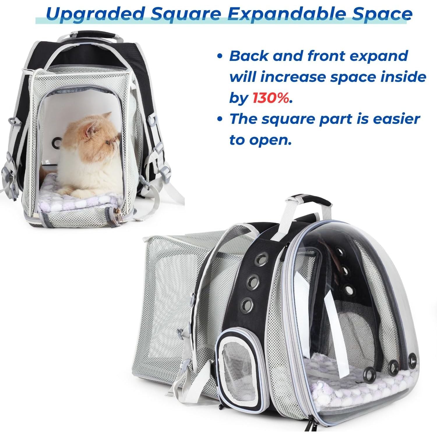 Cat Carrier Backpack, Bubble Dual Expandable Backpack Carrier, Pets and Small Dogs,Airline-Approved, Designed for Travel, Hiking, Walking & Outdoor Use (Dual Expandable-Black)