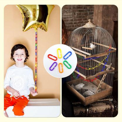 JIALEEY 100PCS Plastic Chain Links, Children'S Learning Toy, Mix Color Rainbow DIY C-Clips Chains Hooks Swing Climbing Cage Toys for Bird Sugar Glider Rat Parrot