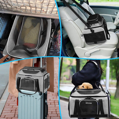 Top-Expandable Pet Carrier 17X12X8.5 Inches Jetblue Allegiant Spirit Airline Approved, Soft-Sided Carrier for Small Cats and Dogs with Locking Safety Zippers and Anti-Scratch Mesh(Grey)