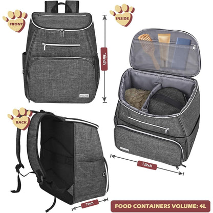 丨Dog Travel Bag Backpack, Airline Approved Pet Supplies Backpack, Dog Travel Backpack with 2 Silicone Collapsible Bowls and 2 Food Baskets Grey