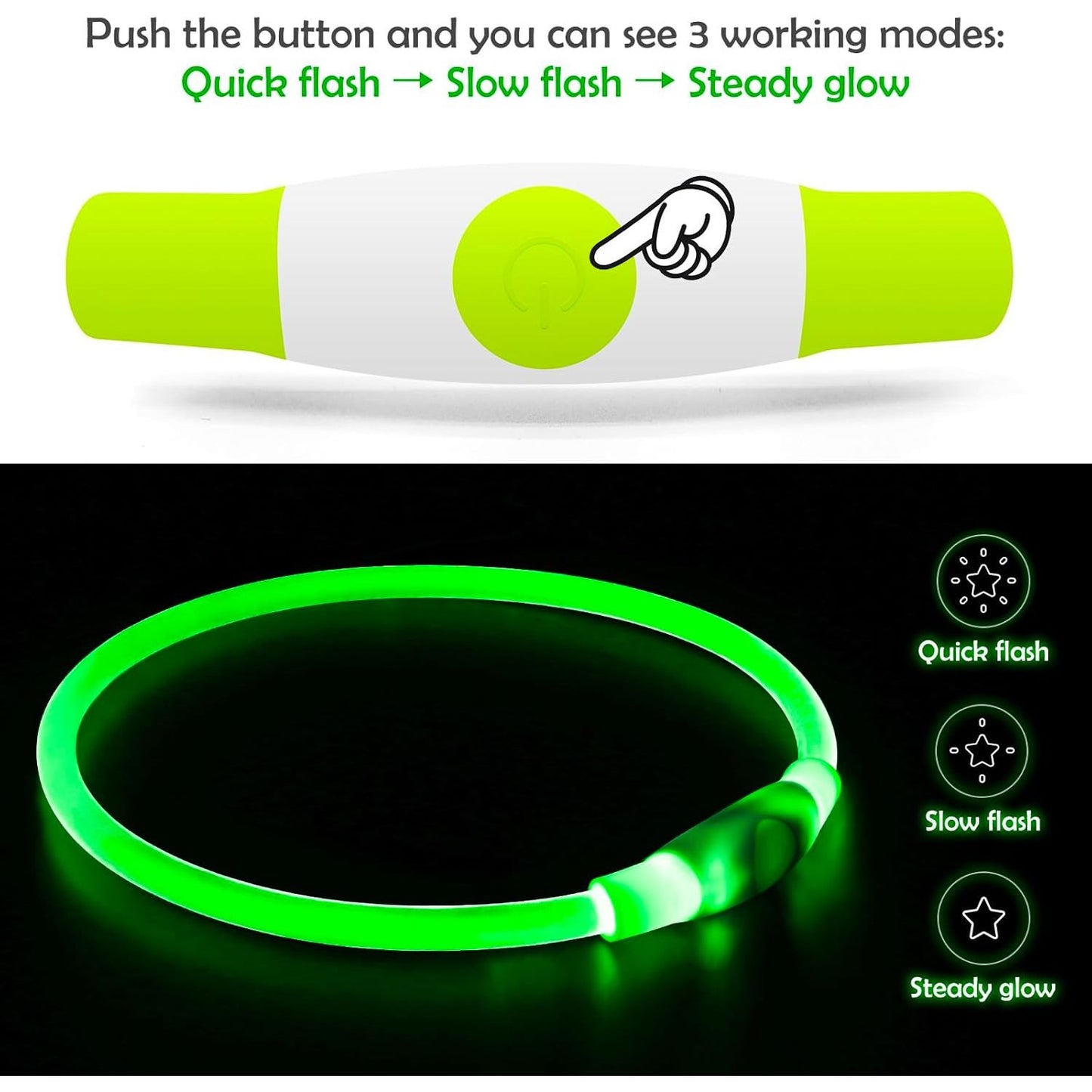 Led Dog Collar,  USB Rechargeable Flash Dog Necklace Light, Pet Safety Collar Makes Your Beloved Dogs Be Seen at Night for Small Medium Large Dogs