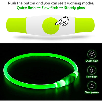 Led Dog Collar,  USB Rechargeable Flash Dog Necklace Light, Pet Safety Collar Makes Your Beloved Dogs Be Seen at Night for Small Medium Large Dogs