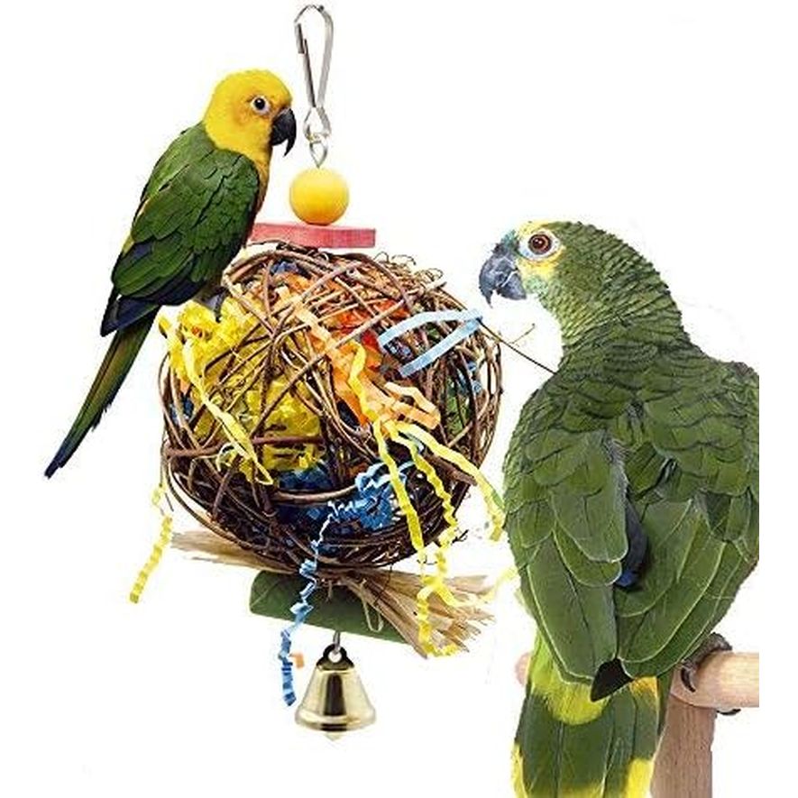 2 Pack Bird Chewing Toys Foraging Shredder Parrot Cage Shredder Hanging Toy for Cockatiel Conure African Grey Amazon